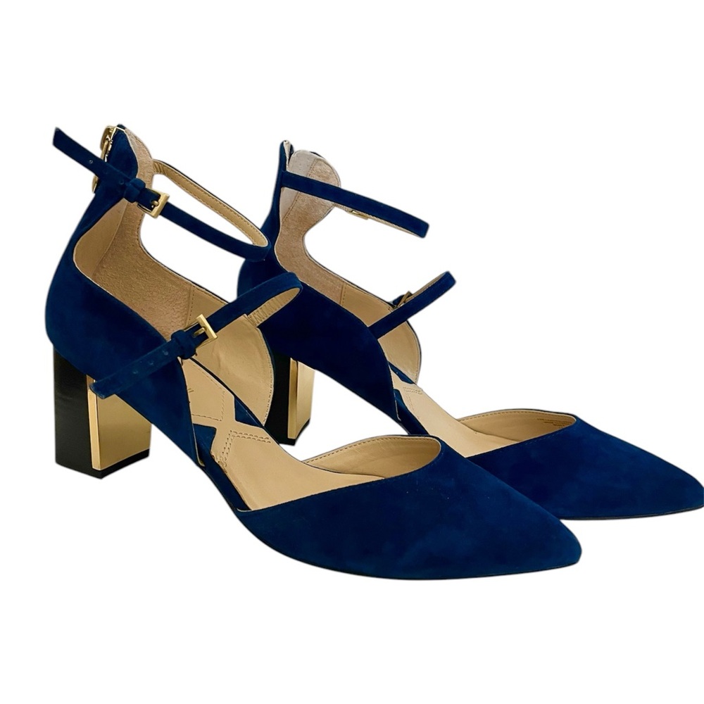Adrienne Vittadini Blue Suede Block Heel Pump Size 10